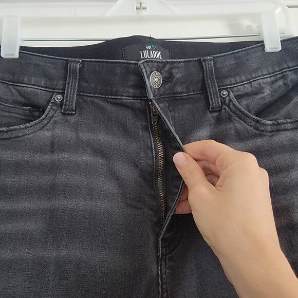 LuLaRoe With Love Gray Black Control Panel Magic Waist Jeans Skinny Size 32 - Picture 3 of 4